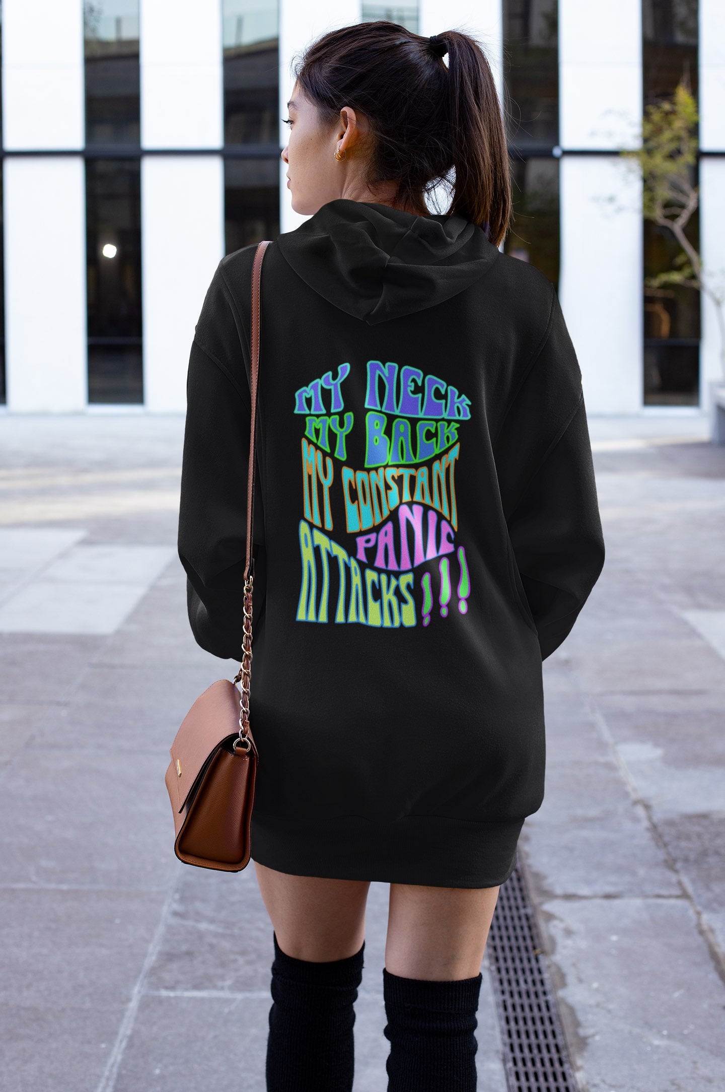 Neck, Back, Panic Attack - Extra Long Hoodie - Back - Flujo