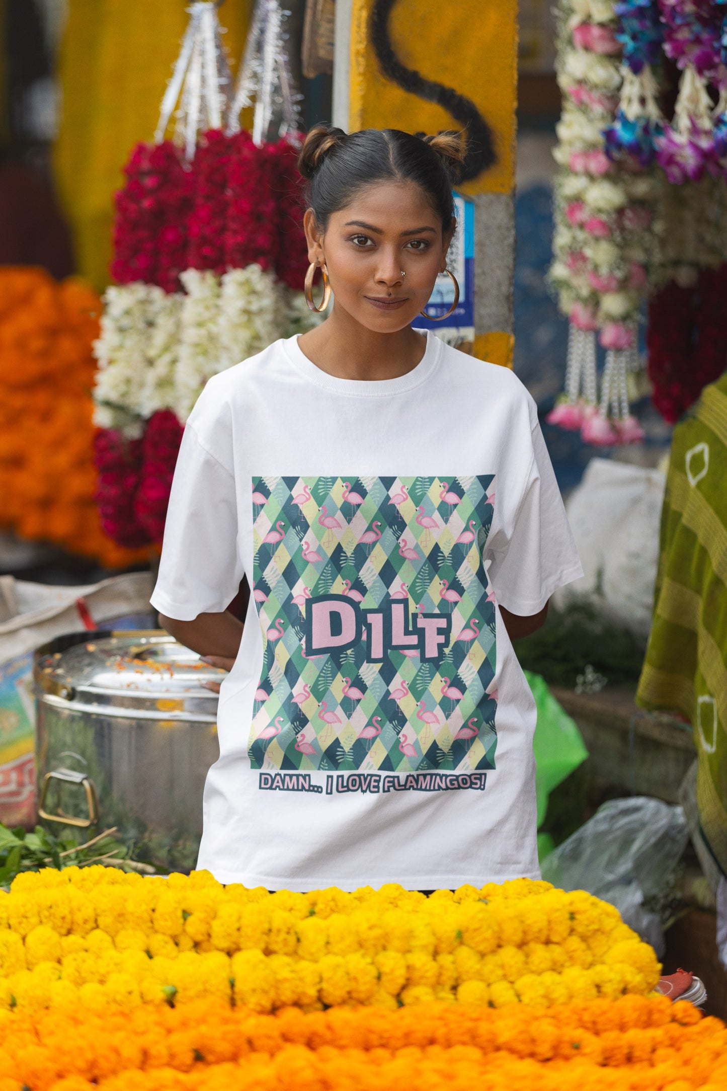 Damn, I Love Flamingos🦩 - Oversized Unisex Tee - Front - Flujo