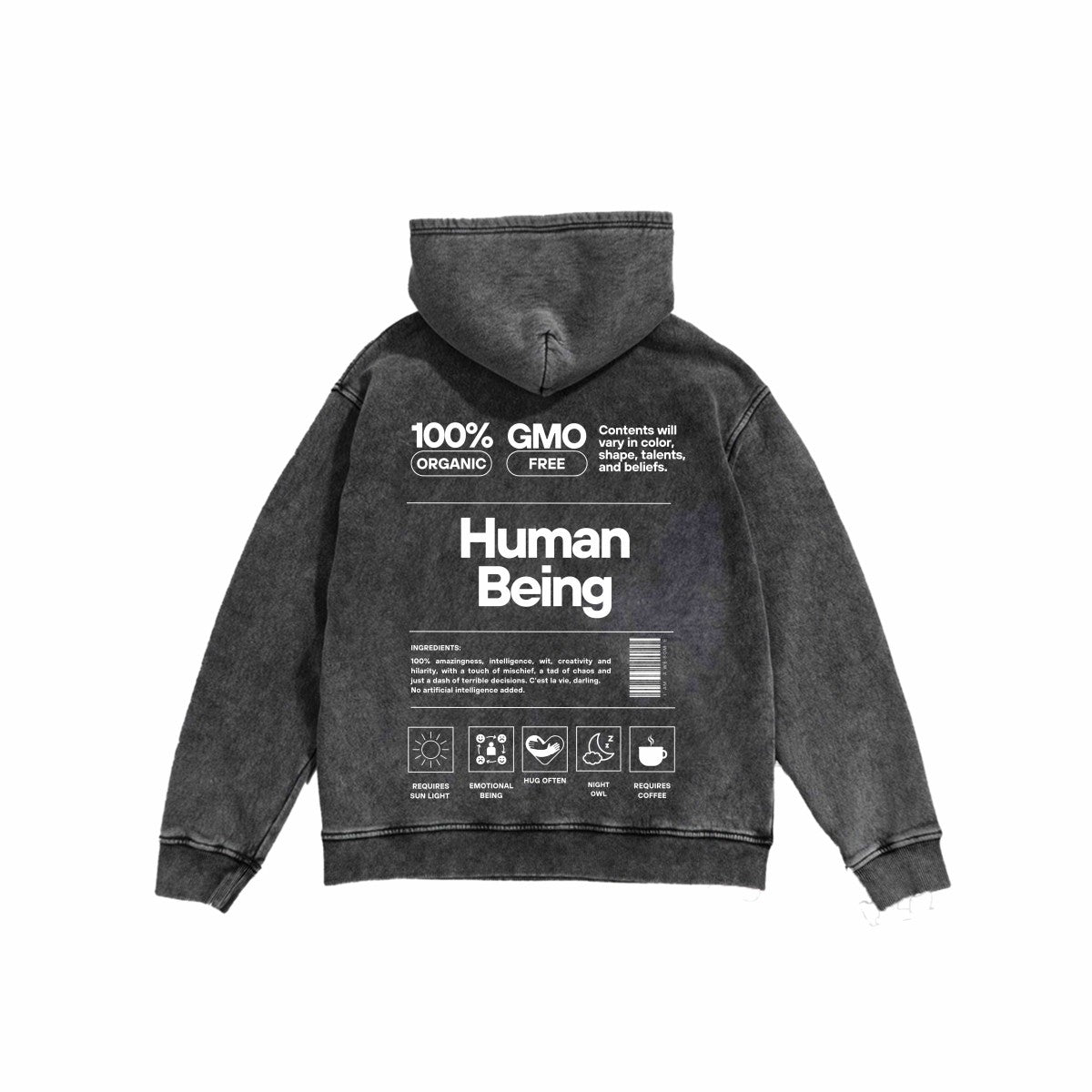 100% Organic Human Being - Washed Oversize Hoodie - Back - Flujo