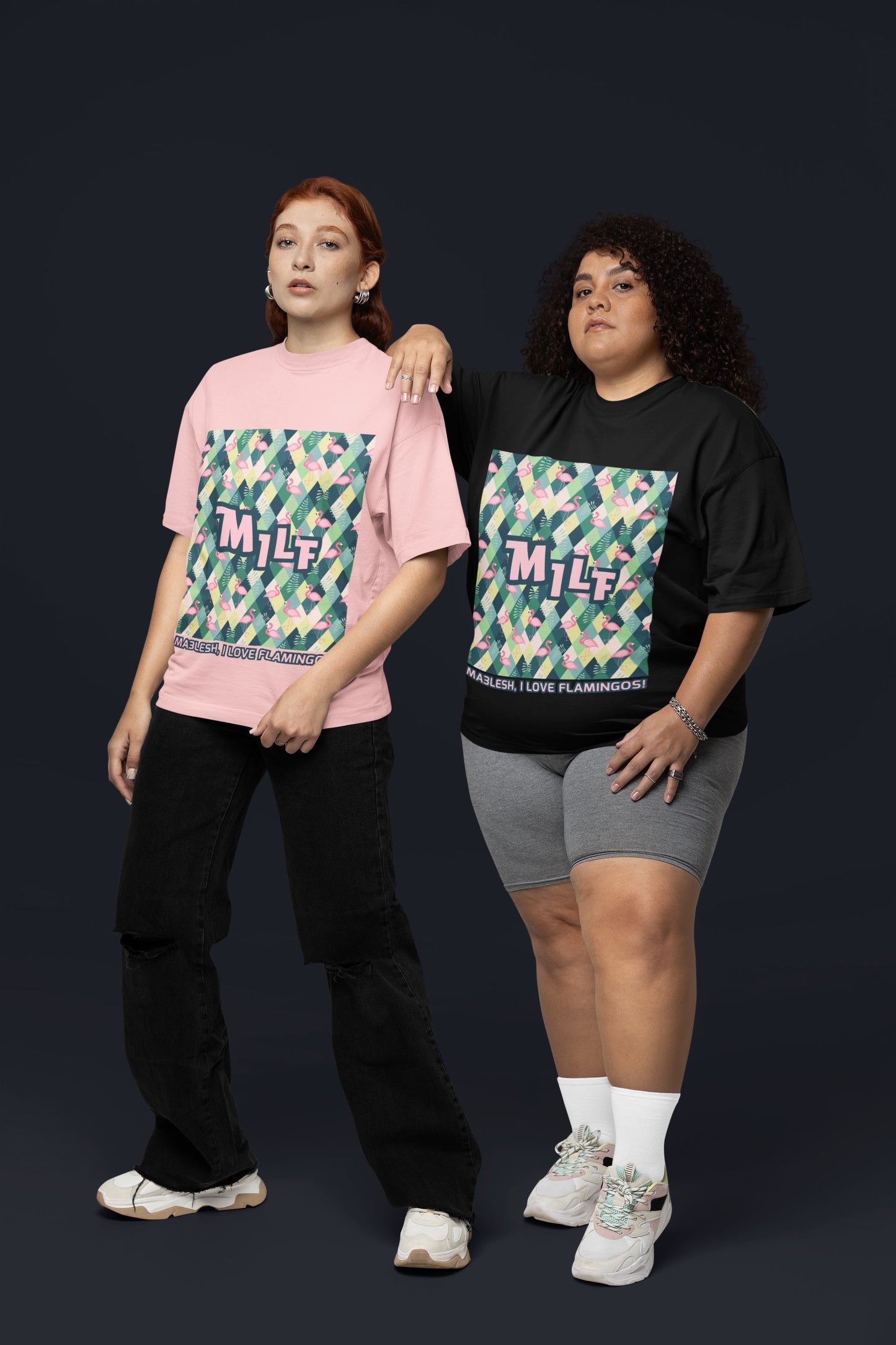 Ma3lesh, I Love Flamingos 🦩 - Oversized Unisex Tee - Front - Flujo