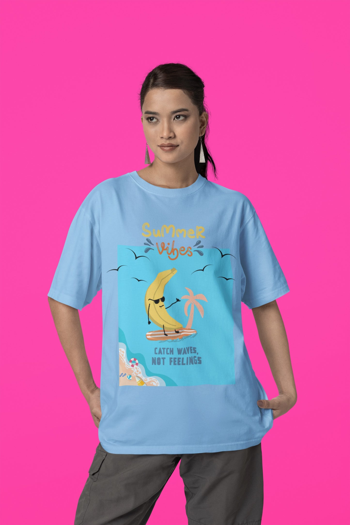 Catch Waves 🌊 - Oversized Unisex Tee - Front - Flujo