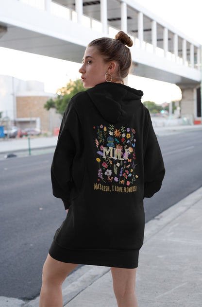 Ma3lesh, I Love Flowers 🌺  - Extra Long Hoodie - Front&Back