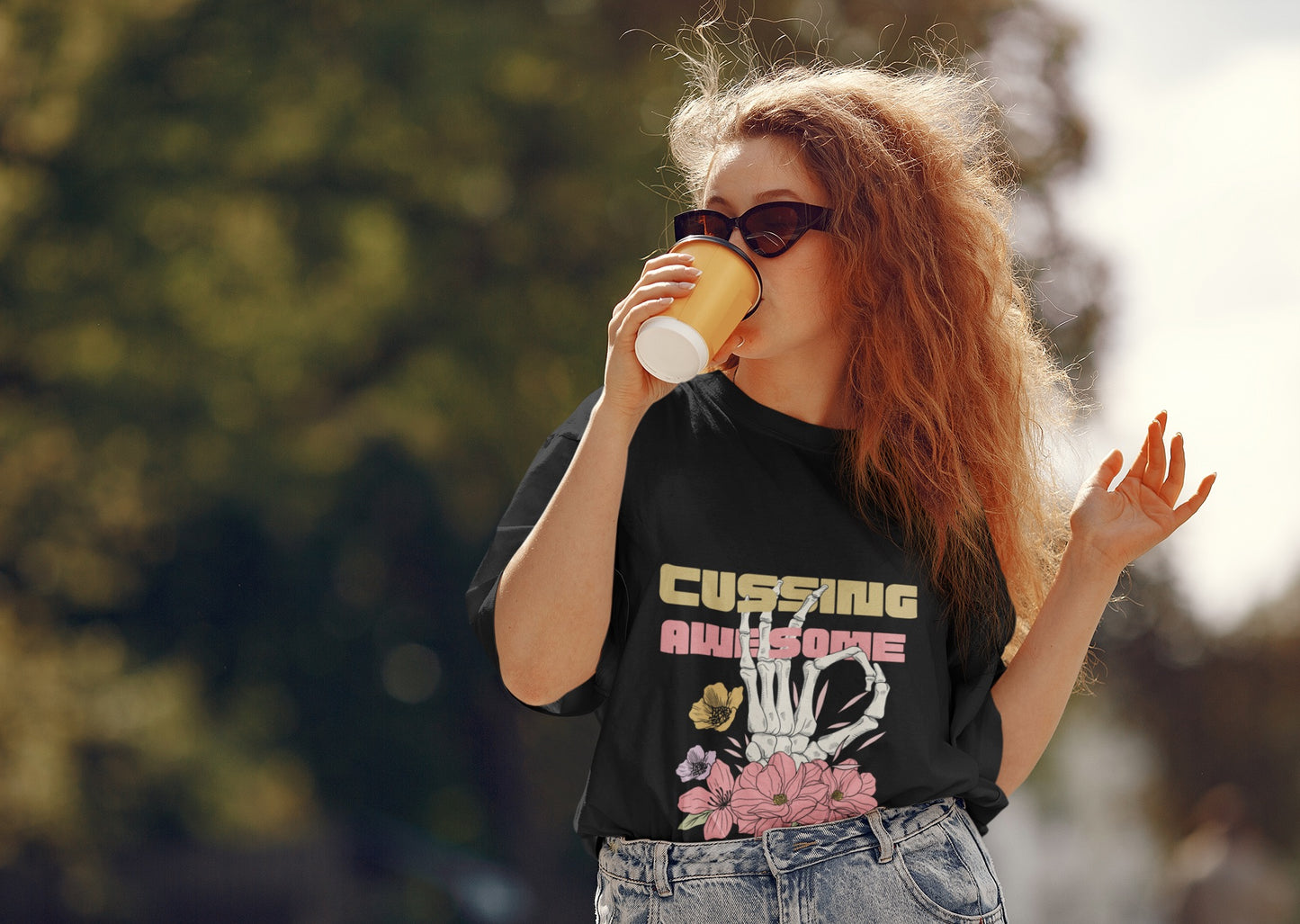 Cussing Awesome 👌 - Oversized Unisex Tee - Front&Back